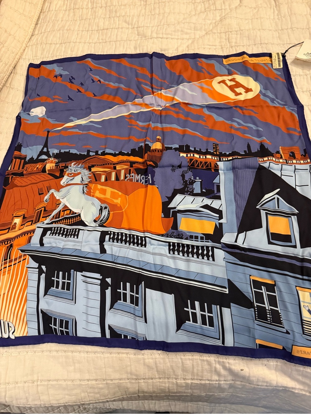Hermes La Maison Blue Orange Purple Scenic Silk Scarf